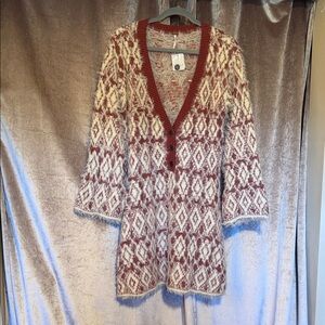 Free People Fuzzy Feelings Sweater Dress Marsala Combo Size L